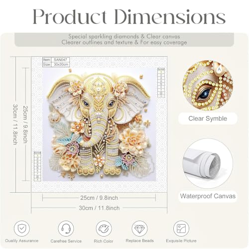 Image of Flavizo Diamond Painting Kit for Adults, DIY Craft with Drill Rhinestones Canvas, Creative Diamonds Artwork, Handmade Decoration Sparkling Home Wall Display (Yellow Elephant)