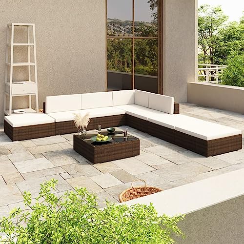 Woonisher 8-TLG. Garten-Lounge-Set mit Auflagen Poly Rattan Braun...