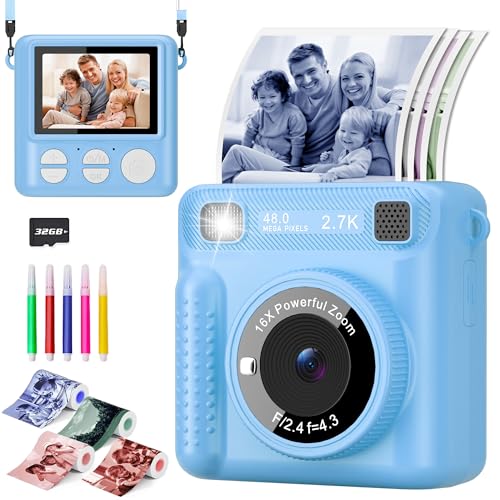 LENND Instant Print Camera for Kids Instant Camera for Girls Boys Kids Camera Toys for Toddler 1080P HD Selfie Digital Camera with 4 Color Photos & 32G Card Birthday Gifts for Girls Age 3-12 Years Old