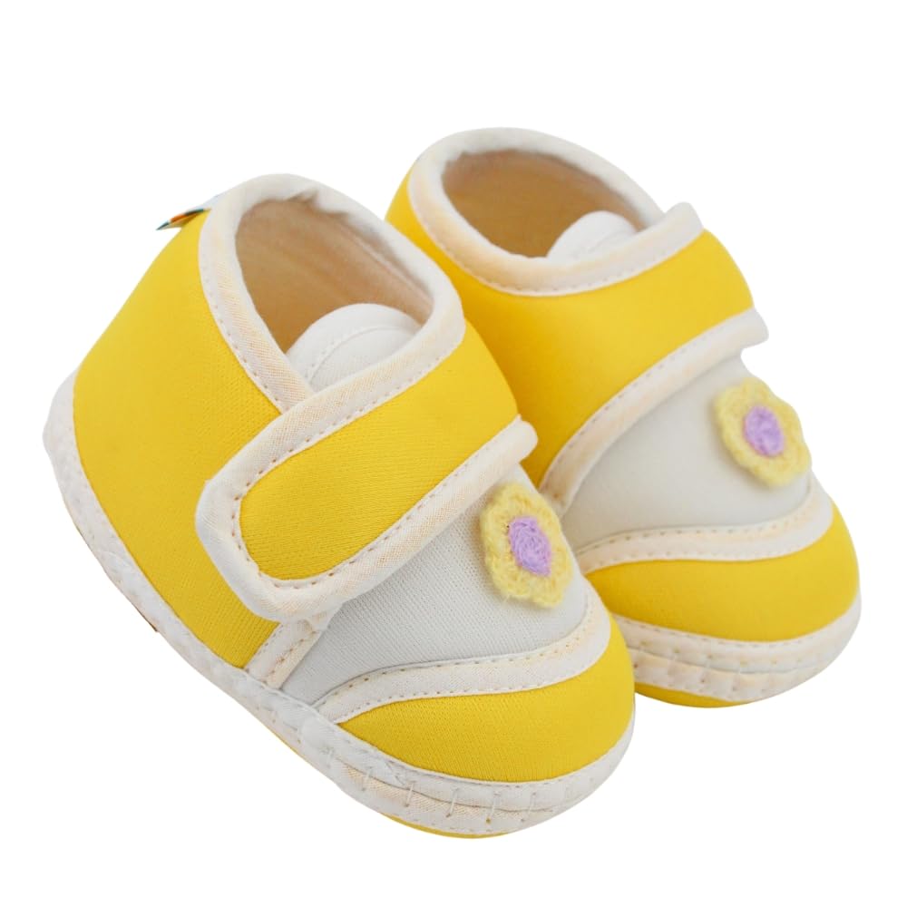 6 To 12 Months Baby Boys & Baby Girls Cotton Floral Yellow Hook & Loop Booties-BT5382-image-29