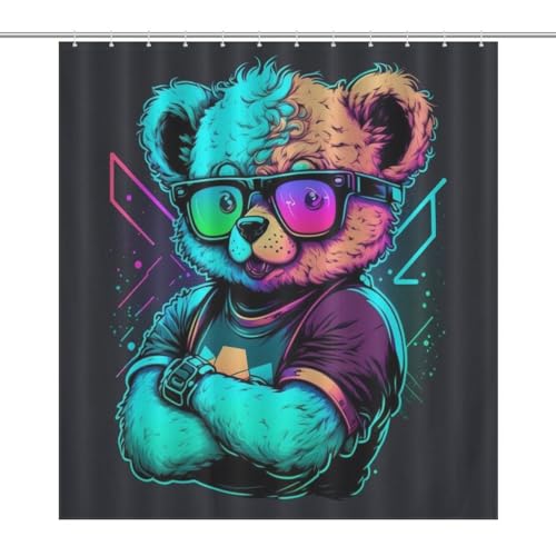 Rideau de douche ours à lunettes imperméable 168x183 cm pour baignoire chic