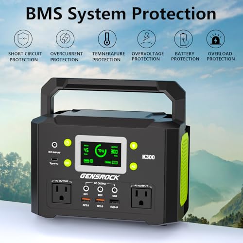GENSROCK Portable Power Station, 110V/300W Pure Sine Wave Solar Generator, 222Wh Backup Lithium Battery With AC Outlet/QC 3.0/Type-C/LED Light for CPAP Family Emergency Outdoor Camping RV Travel. - Image 6