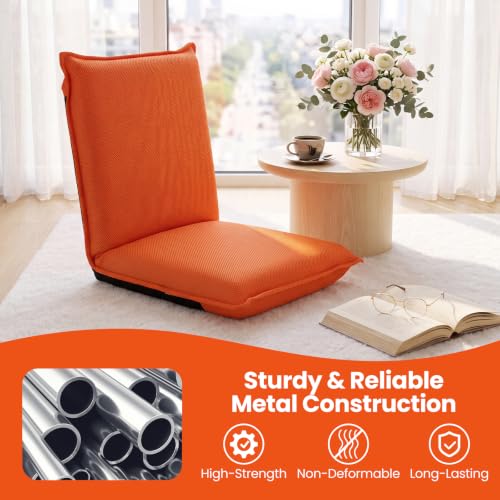Image of GIANTEX Adjustable Mesh Floor Sofa Chair, 6-Position Multiangle Padded Floor Chair, Cushioned Back Support Versatile, Video Game Chairs for Meditation Seminars Reading TV Watching or Gaming (Orange)