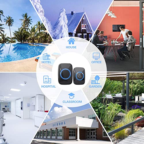 Image of Wireless Doorbell 2 Buttons 1 Receiver Led Light 300 Meters Distance 60 Melodies Home Office Warehouse