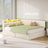 AOGLLATI Polsterbett Schlafsofa 140x200 mit USB-Steckdosen & hydraulischem Stauraum, Betten 140x200 mit LED-Kopfteil & Lattenrost, Kinderbett Tagesbett, Doppelbett, Beige Samt (ohne Matratze)
