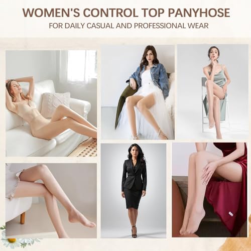 Image of Women's Tights 40D Microfibre Semi Opaque Control Top Pantyhose with Reinforced Toes 2 Pairs