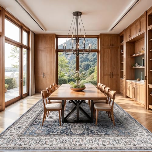 RUUGME Large 10x14 Area Rugs - Large Boho Rugs for Living Room Stain Resistant Carpet Vintage Tribal Rugs for Bedroom Kitchen with Non Slip Backing Decor Floor Decoration Mat 10x14 Navy/Blue