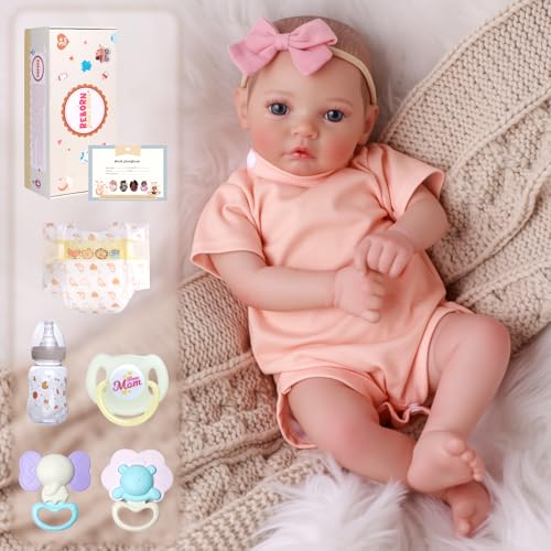 JIZHI Reborn-Babypuppen 43,2 cm Realistische Neugeborene Mädchen Lebensechte Puppe Offene Augen Echt Aussehendes Baby Weicher Stoffkörper Bewegliche Gliedmaßen – Bild 7
