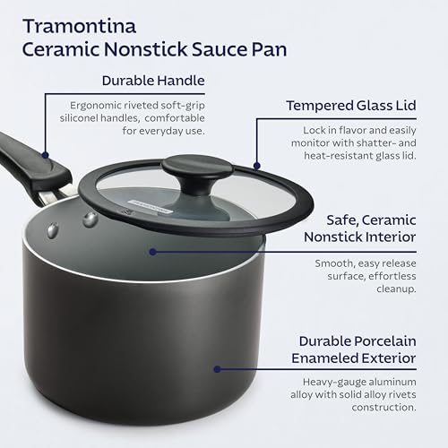 Image of Tramontina Ceramic Non Stick 6-Piece Nesting Sauce Pan Set - Dark Gray