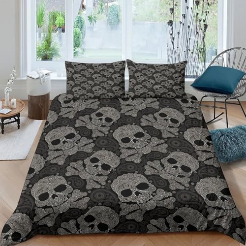Housse de couette crâne hypoallergique en microfibre douce et zippée - 4