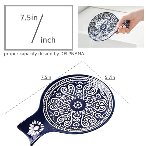 Ceramic Spoon Rest, Cooking Spoon Holder for Kitchen Counter/Stove Top/Dining Table Modern Farmhouse Decorative, Large (Blue) - Image 4
