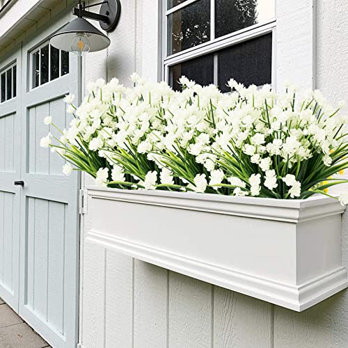 Nov Fire Artificial Flowers For Outdoors,20 Bundles Uv Resistant Outdoor Fake Daffodil Flowers,Artificial Faux Plastic Outdoor Flowers Greenery Shrubs Plants For Indoor Outside Decor(White) #TOP1
