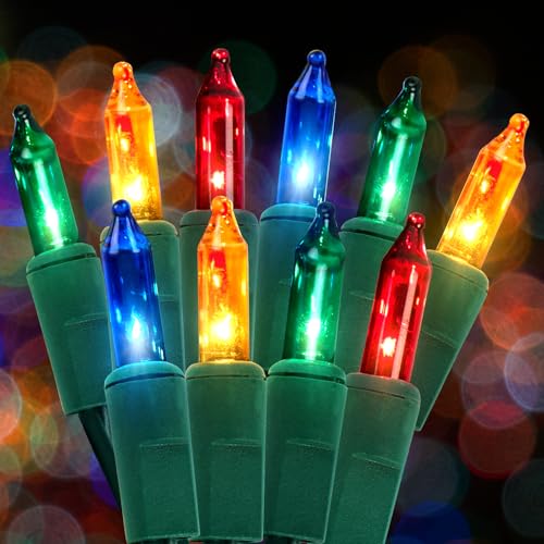 100 Count Multicolor Christmas Lights Plug in, Multi Color String Lights Indoor for Bedroom,Xmas Lights 21ft Christmas Tree Lights Indoor with Colorful Incandescent Mini String Lights for Outside
