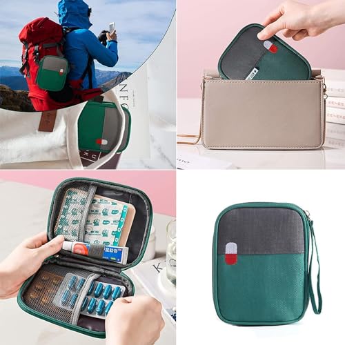 Image of ARURA (LABEL) Oxford Cloth Medicine Bags, Travel First Aid Box, Empty First Aid Kit Waterproof Medicine Storage Box, First Aid Pouch for Home, Office, Travel, Camping, Hiking (Small), Green