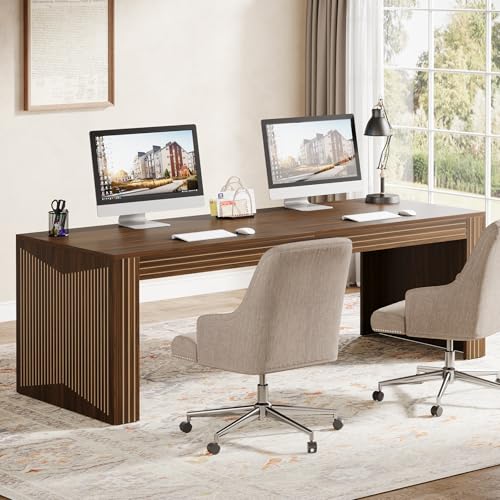 Image of Tribesigns 79-Inch Extra Long Desk, Two Person Double Desk for Home Office, Wooden Long Computer Desk Writing Table for Office, Dark Brown