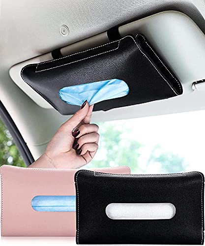 Car Visor Tissue Holder, Tissue Holder for Car, Mask Holder for Car Visor, PU Leather Tissue Box Holder, Wipes Case for Car Visor, Universal Mask Dispenser for Car Napkin Holder for Car Tissue (Black)