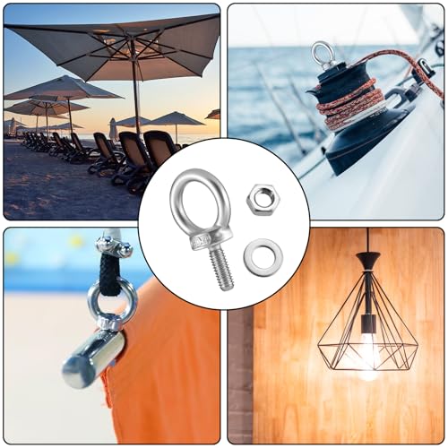 Piriuuo 10 Stück Ringschraube M4, Ringschrauben mit Muttern Edelstahl Augenbolzen Ringbolzen Ringschraube Ösenmutter mit Unterlegscheiben Ringschraube für Hebezubehör für Befestigens und Hängens