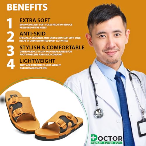Image of DOCTOR HEALTH SUPER SOFT Men Comfortable Double Strap Slippers with Adjustable Buckles, Cushioned Footbed and Anti Slip Sole, Casual Everyday Wear Sliders for Indoor and Outdoor Use