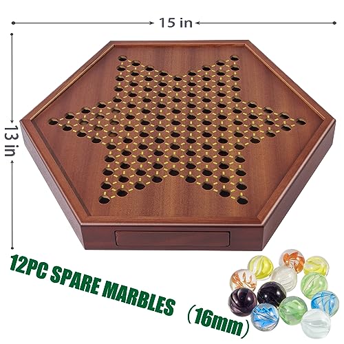 Chinese Checkers juego de madera con canicas coloridas 15" miniatura 3