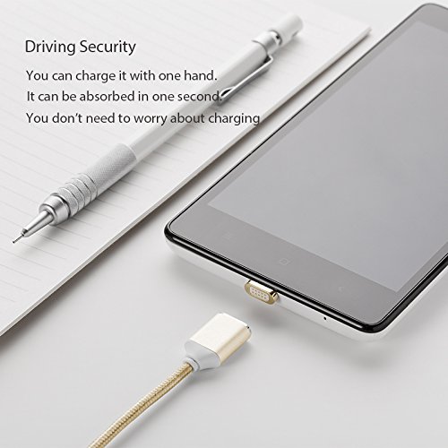 Netdot 2nd Generation Magnetic Braided USB Charging Cable for Samsung Galaxy S2 S3 S4 S6 , Note 2/3/4/5, LG G4 G3, Sony Xperia Z5 Premium/Compact etc (2 Pack Gold)
