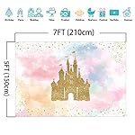 Mocsicka Princess Castle Birthday Backdrop Watercolor Pastel Rainbow Birthday Background Gold Glitter Royal Party Cake Table Decoration Photo Booth Props (7x5ft) - Image 3