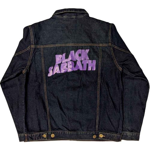 Blouson Black Sabbath en jean bleu premium avec finitions logo classique