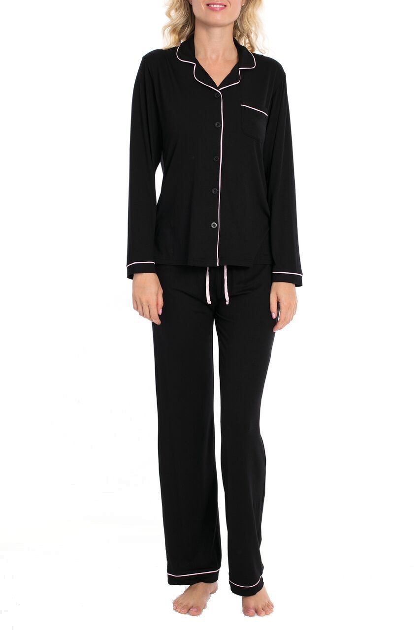 Women's 2 Pc Pajama Set Sleepwear Notch Collar Top & Pant Set (Long Sleeves)