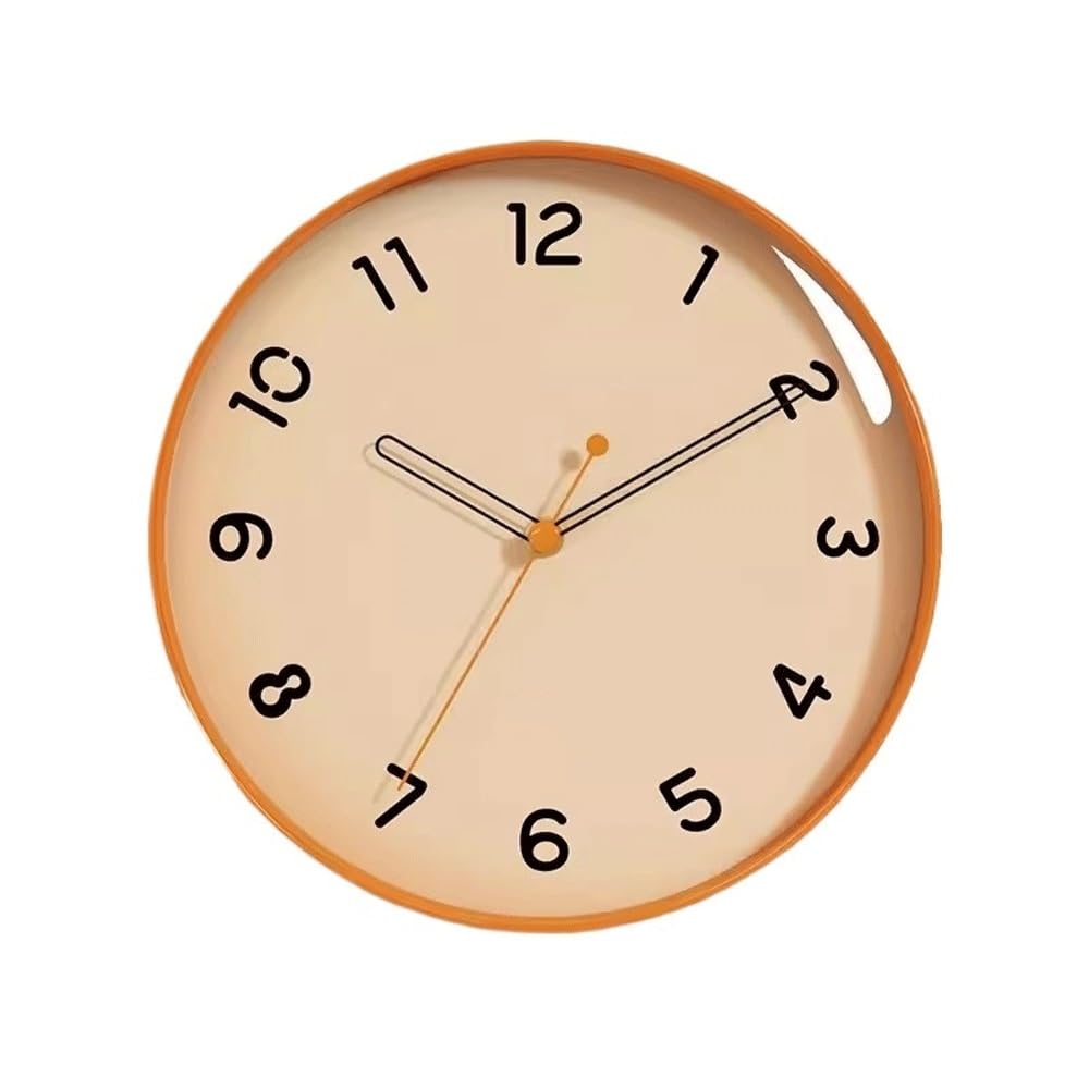 Aioneer Wall Clock Home Living Room Brown Bedroom Clock, Silent And Simple Wall Mounted Quartz, Suitable For And-Orange-12inch
