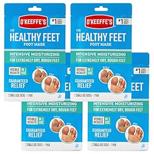 O’Keeffe’s for Healthy Feet Intensive Moisturizing Foot Mask; Guaranteed Relief for Extremely Dry; Rough Feet; One Pair Single-Use Hydrating Foot Mask Socks; (Pack of 4)