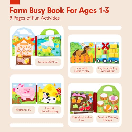 Image of hahaland Busy Book for Toddlers 1-3 - Farm Animals Busy Board 1 Year Old