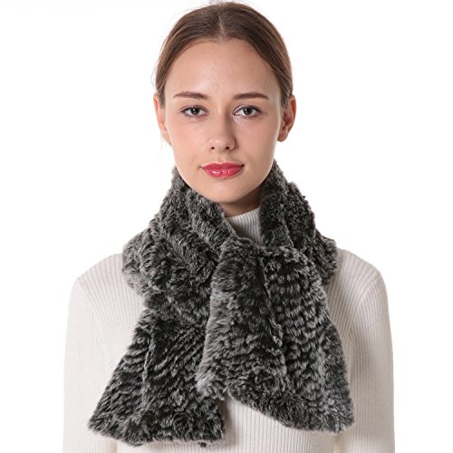 Women's Winter Rex Rabbit Fur Knitted Long Scarf4