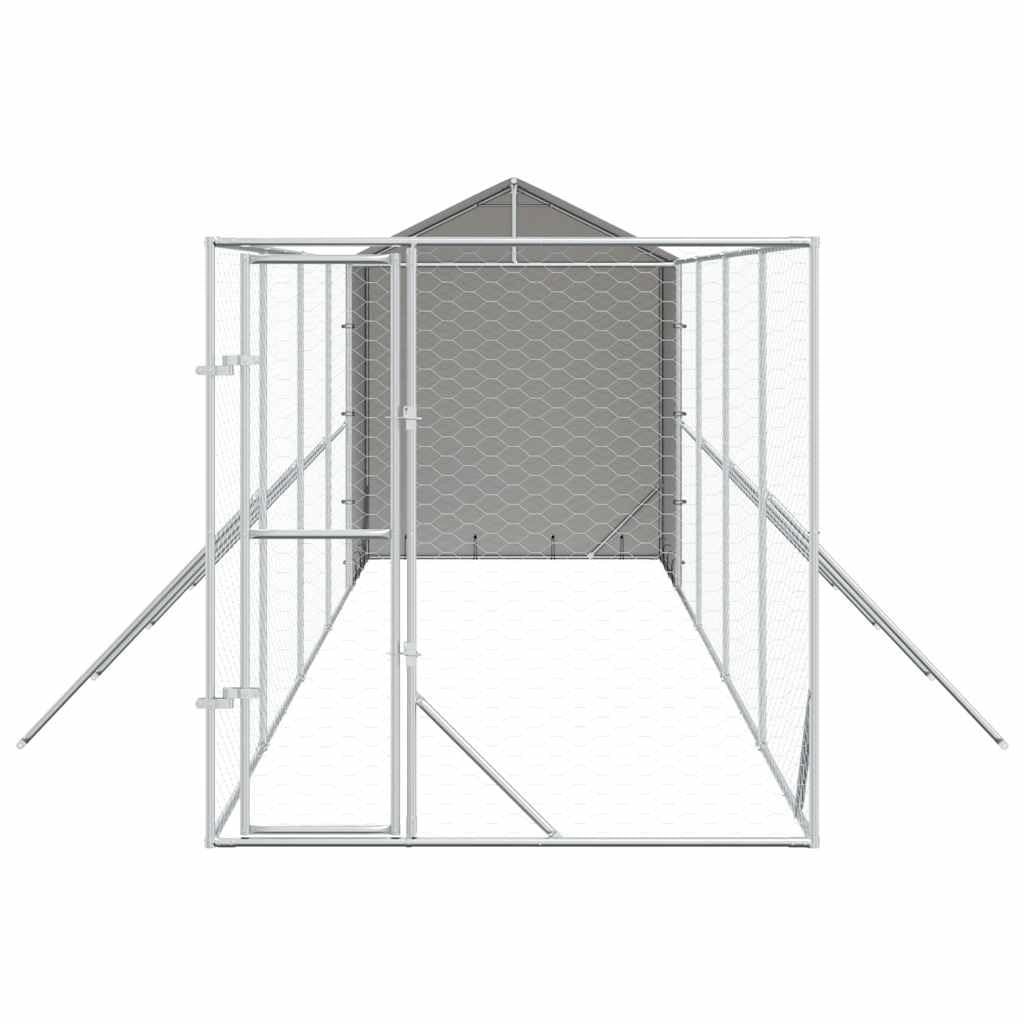Perrera para perros con techo plateado, acero galvanizado, 2 x 10 x 2,5 m, resistente a la intemperie, con puerta y protección, ideal como salida, recinto al aire libre, parque para perros y