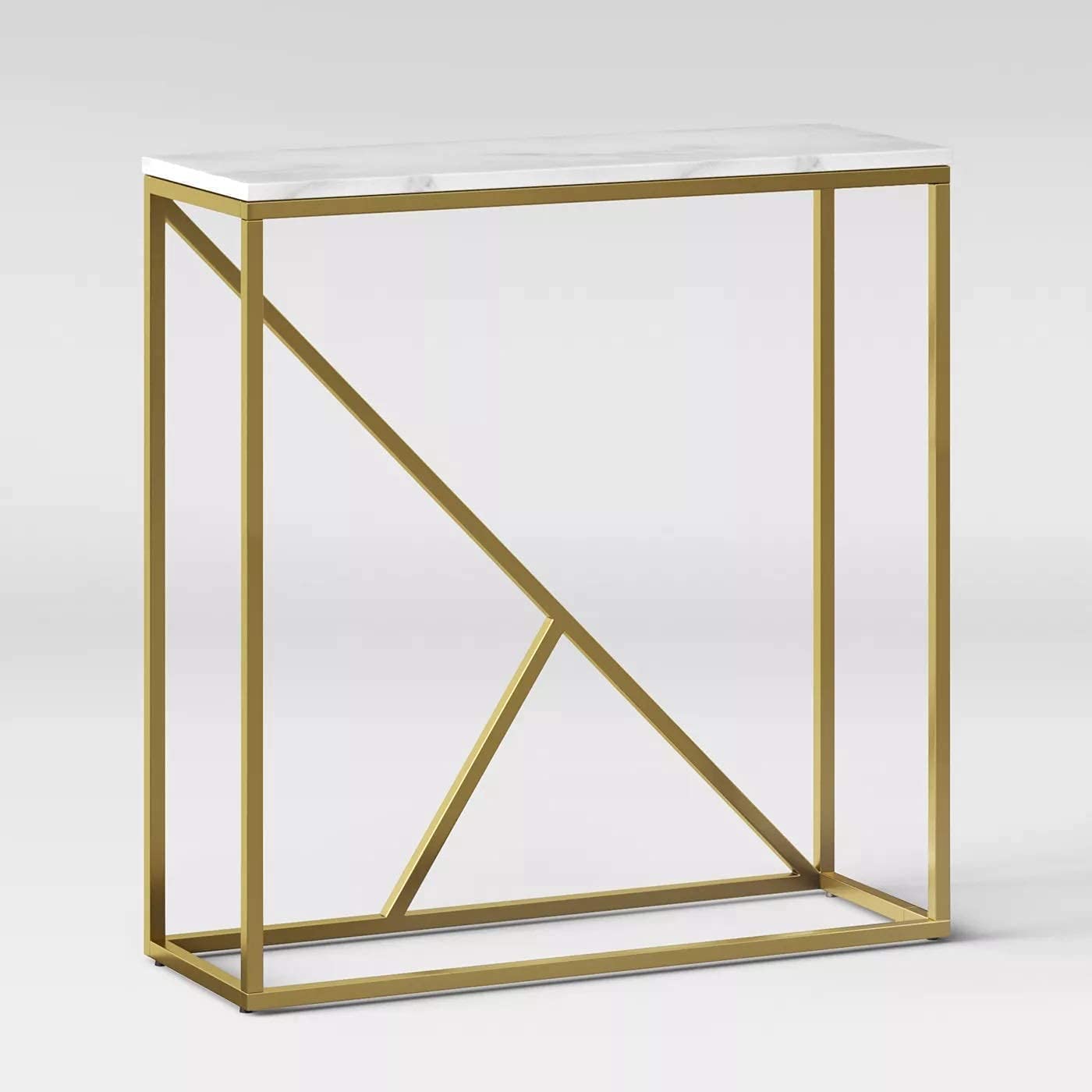 Metal Iron Console Table for Living Room | Foyer Side Table for Home Entrance | Engineered Wood Top Entryway Table for Drawing Room | Gold Frame Entrance Behind Couch Table,White Top & Gold