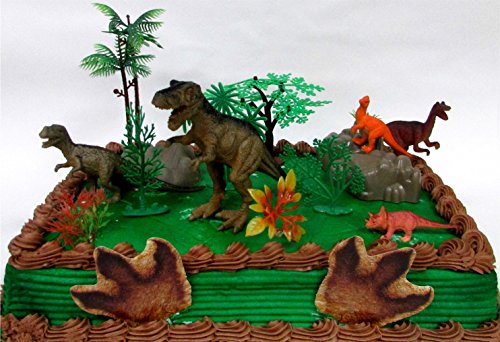 Prehistoric T-Rex DINOSAUR 12 Piece Birthday CAKE Topper Set Featuring a T-Rex and 4 Random Dinosaur Figures, Themed Decorative Accessories, Dinosaurs Average 1/2" to 4" Inches Tall