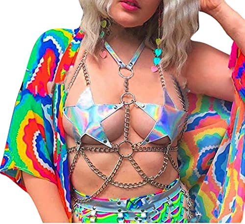 Leomoste LTZS-203101170S-01 Women'S Punk Halter Neck Body Chain Rave Hologram Body Chest Harness Adjustable Bra Belt thumb #1
