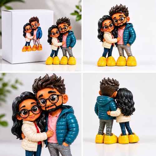 Image of Custom 3D Figurines from Photo | Personalized Couple Miniature | Hand-Painted Bobblehead with Wooden Stand | Customized Gift for Anniversary, Wedding, Birthday, Valentine's Day & Festivals