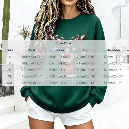 YNCSZEC Women's Christmas Sweatshirts Funny Long Sleeve Crewneck Pullover Xmas Holiday Printed Vintage Sweaters Tops Green comfy christmas sweatshirts S - image 4
