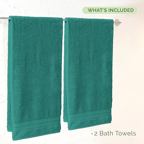 Image of Elegant Comfort Three Line Popcorn Towel Set for Bathroom 27 x 54 inches, Premium Hotel Quality 2-Pack Bath Towels, 100% Turkish Cotton, Soft and Durable, Quick Dry and Highly Absorbent, Teal Blue