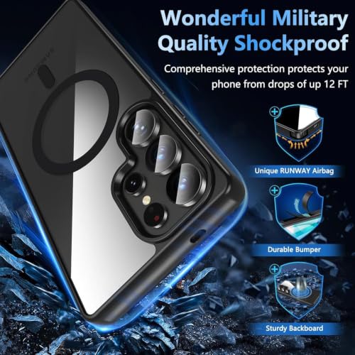 Image of DIZORO Samsung S25 Ultra Case,Compatible with Mag Safe, Non Yellow Military-Grade Drop Protection & Hard PC Back Cover Slim Transparent Anti-Scratch Shockproof Phone Case (Black new)
