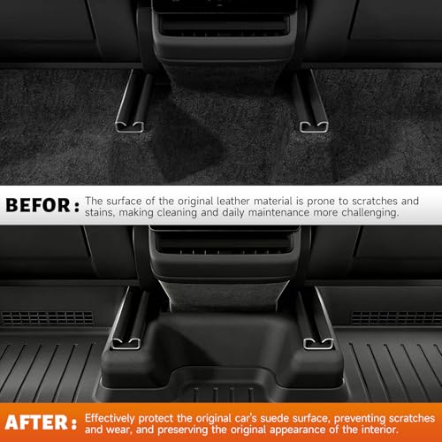 Image of Front Seat Rail Protectors Compatible with Tesla Model Y Juniper 2025-2026 5-Piece TPE Track Cover Guards Under Seat Floor Mat Protectors