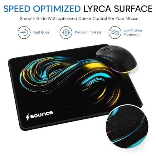 Image of Sounce Gaming Mouse Pad 230x190x3mm |Speed Surface, Non-Slip Rubber Base, Waterproof Lycra Cloth, Precision Control for Laser & Optical Mice, Home Office Desk Mat (Jet Black)