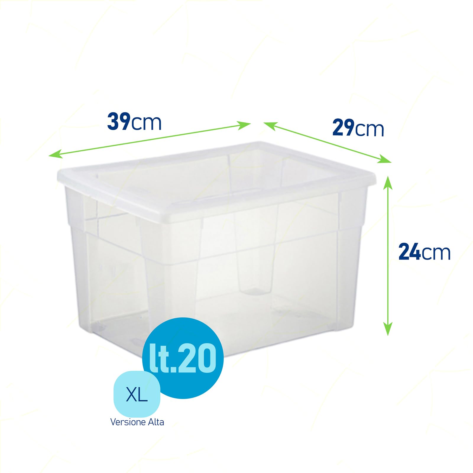 Sicignano | Set 3 Contenitori Storage Visual Box XL High Trasparenti con Coperchio | 39x29x24h cm, 20 Litri | Plastica Alimentare, Multiuso per Casa, Ufficio, Cucina e Garage