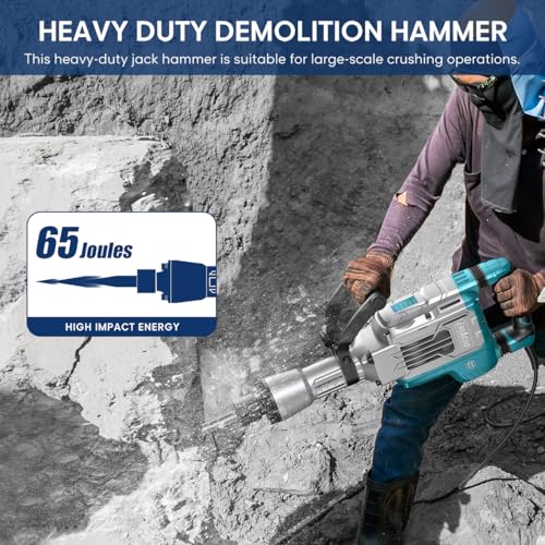 ENEACRO Demolition Jack Hammer 14.5Amp SDS-Hex Concrete Breaker, 65 Joules Heavy Duty Chipping Hammer Cement/Pavement/Floor Breaker, with 2pcs of chisels and Carry box with Rollers - Image 5
