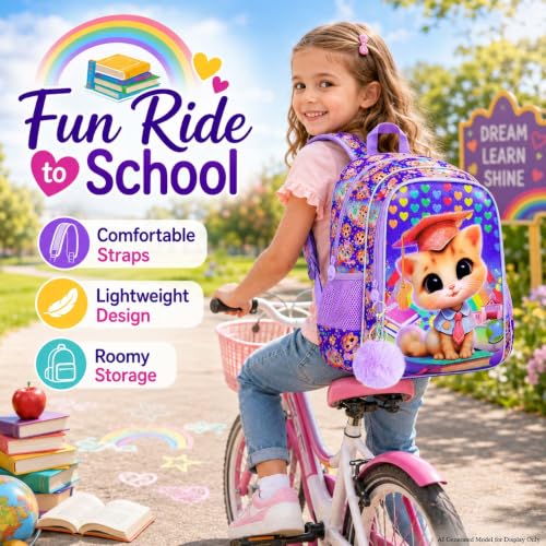 Image of AGSDON 3PCS Backpacks for Girls, 16 inch Elementary Kids Backpack Preschool School Bookbags and Lunch Box