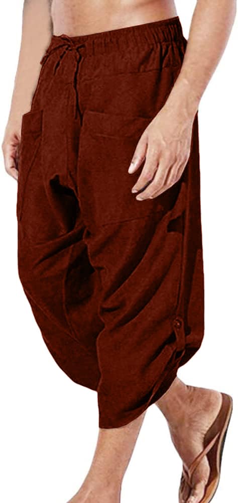 COSDREAMER Men's Medieval Pants Viking Pirate Costume Trousers (M, Brown) — image 1