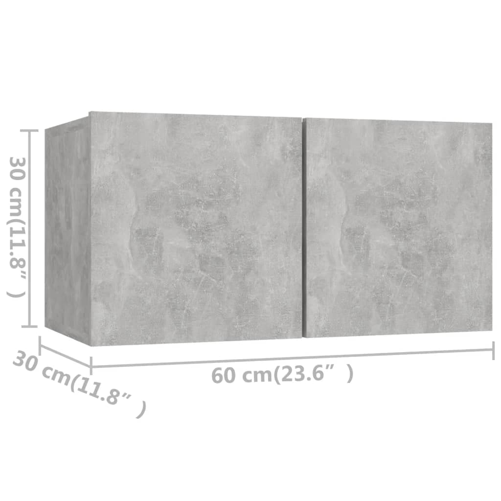 4-TLG. Hängendes TV-Schrank-Set, Betongrau Holzwerkstoff, Modernes Media-Center mit Stauraum, Wandmontage für Wohnzimmer, 30x30x60cm & 60x30x30cm