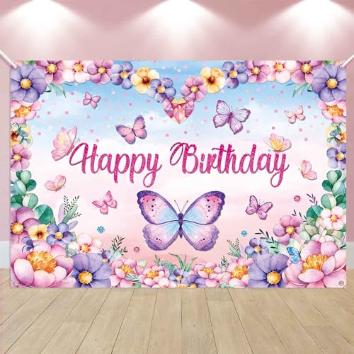 Fondo mariposas rosa púrpura 8x6ft para fotografía miniatura 2