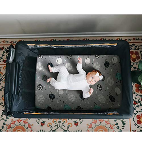 Pack N Play Stretchy Fitted Playard Sheet Set Brolex 2 Pack Portable Mini Crib Sheets,Convertible Playard Mattress Cover,Ultra Soft Material，Space Planet #TOP4