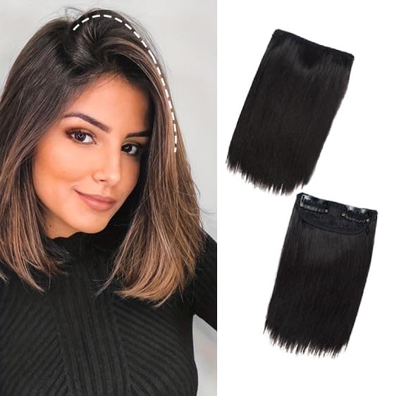 Long 2 Clip 6.5 Inches Synthetic Invisible Seamless Volumizer Hair Extension For Women And Girls For Front Top And Side Hair Use (Natural Black Brown) Pack Of 1-image-14