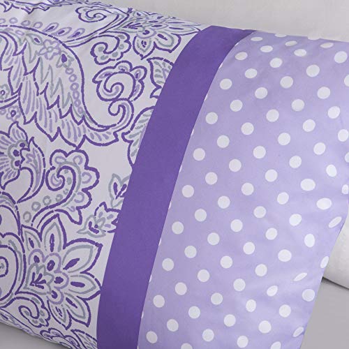 Mi Zone Comforter Set Fun Bedroom Décor - Modern All Season Polka Dot Print, Vibrant Color Cozy Bedding Layer, Matching Sham, Decorative Pillow, Twin/Twin Xl, Floral Purple 3 Piece #TOP2